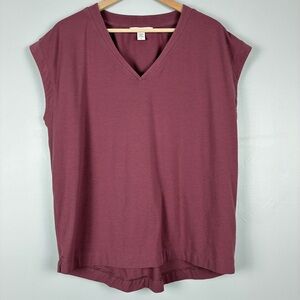 Athleta Womens Avenue Tee Large Burgundy V Neck Cap Sleeve Modern Athleisure